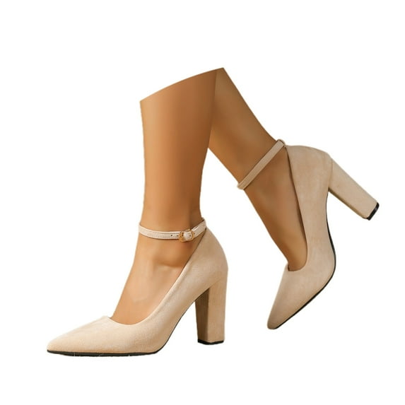 Wovix Women's High Chunky Block Closed Toe Heels Slip On Pointed Toe Work Dress Office Wedding Party Pumps Shoes Trendy Daily Work