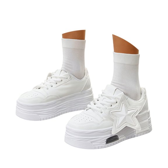Wovix Women's High Top Fashion Sneakers Basketball Ankle Boots Walking Tennis Shoes Platform Hook and Loop Casual Shoes White 36