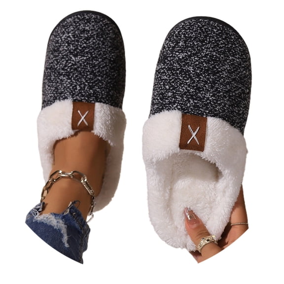 Wovix Women's Indoor Bedroom Slipper with Memory Foam Gift for Women Wool-Like House Shoe with Anti-Skid Rubber Sole for Ladies Black 38-39