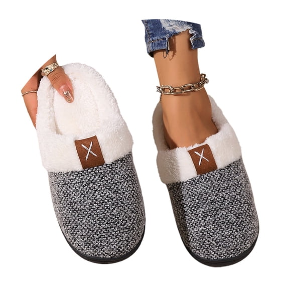 Wovix Women's Indoor Bedroom Slipper with Memory Foam Gift for Women Wool-Like House Shoe with Anti-Skid Rubber Sole for Ladies Grey 40-41