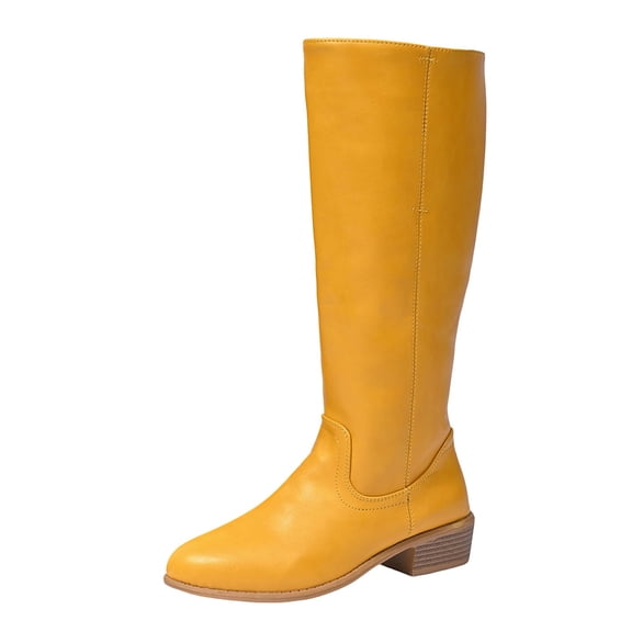 Wovix Women's Knee High Boots Pointed Toe Block Heel Long Boots Comfortable Low Heel Womens Boots Trendy Comfortable Streetwear Daily Shoes Yellow 38