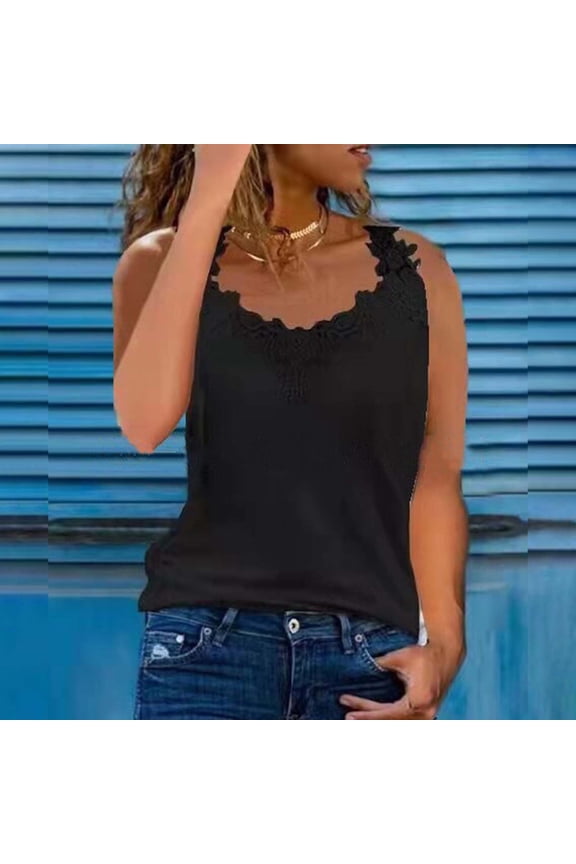 Women's Lace Trim Camisole Soft Breathable Undershirt Layering Sleeveless Tank Top Comfortable Daily Wear Black XXL