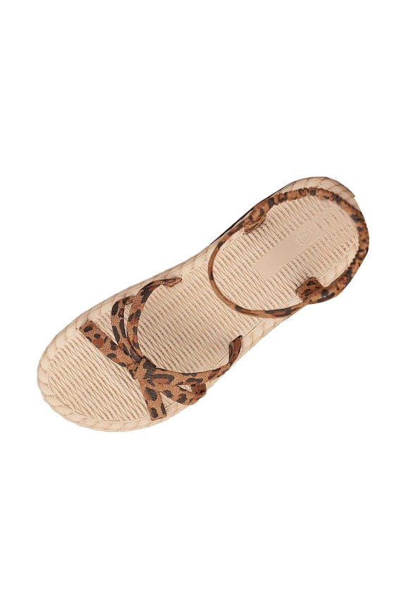Women's Leopard Strappy Flat Sandals Cheetah Ankle Strap Open Toe Trendy Casual Dressy Shoes