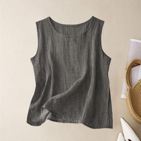 Wovix Women's Linen Tank Tops Sleeveless Breathable Summer Camisole Casual Solid Simple Loose Oversized Tops Dark Gray XXXXXL