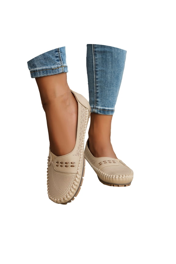Women's Loafer Shoes Leisure Slip On Work Flat Comfort Walking Work Daily Trendy Shoes Beige 35