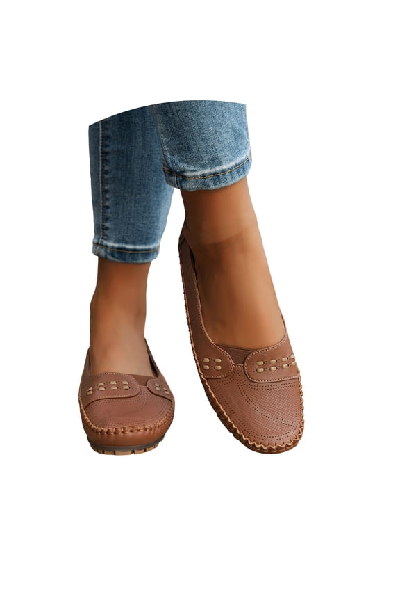 Women's Loafer Shoes Leisure Slip On Work Flat Comfort Walking Work Daily Trendy Shoes Brown 37