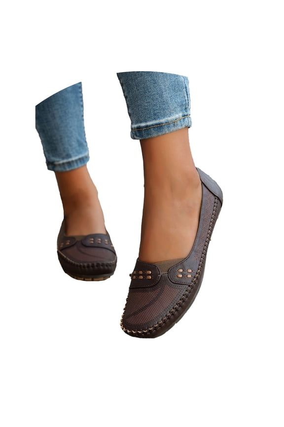 Women's Loafer Shoes Leisure Slip On Work Flat Comfort Walking Work Daily Trendy Shoes Coffee 35