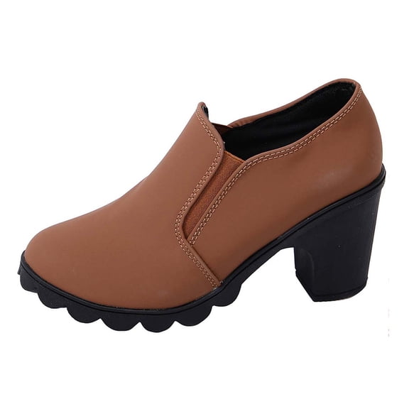 Wovix Women's Low Block Heels Ankle Boots Comfortable -on Heeled Loafers Dress Work Shoes for Office Business Khaki 36