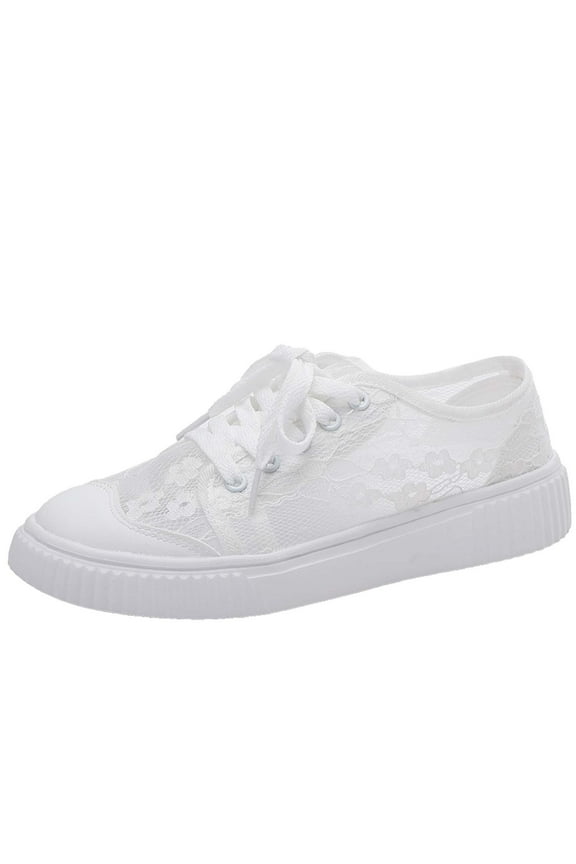 Women's Low-Top Sneakers Wedding Shoes Bridal Sneakers Flats Bride Tennis Shoes Lace Sneakers Mesh Breathable Soft Trendy Spring Summer Daily Canvas Shoes