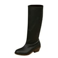 thumbnail image 1 of Wovix Women's Mid-Calf Boots Knee High Boots Women Low Heel Pointed Toe Elastic Boots Side Zipper Leather Spring Fall Long Tall Boot Black 36, 1 of 6