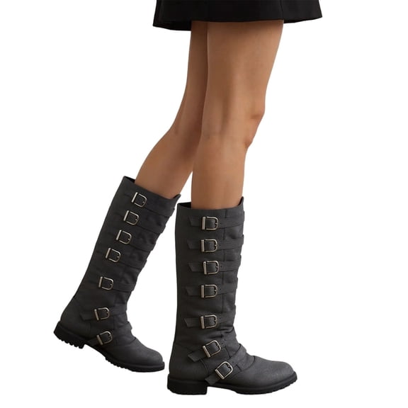 Wovix Women's Mid-Calf Boots Renaissance PU Leather Pirate Boots Fashion Steampunk Riding Long Boots Daily Black 45