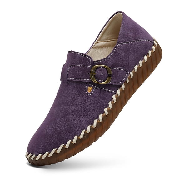 Wovix Women's Moccasins Cute Fashion Buckle Low Top Round Toe Shoes Comfortable Plaid Casual Lightweight on Shoes Loafers for Daily