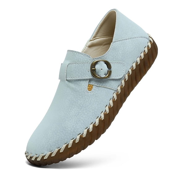 Wovix Women's Moccasins Cute Fashion Buckle Low Top Round Toe Shoes Comfortable Plaid Casual Lightweight on Shoes Loafers for Daily