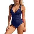 thumbnail image 1 of Wovix Women's One Piece Swimsuit Tummy Control Deep V Neck Double Straps Solid High Cut Bathing Suit, 1 of 4