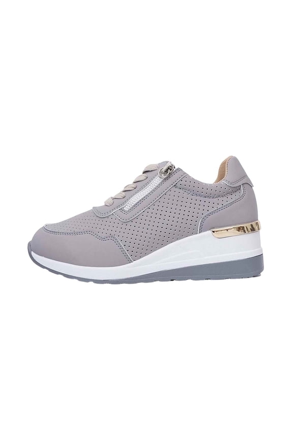 Women's Platform Fashion Sneakers Retro Classic Trainers Casual Lace-up Stylish Tennis Running Walking Shoes Grey 38