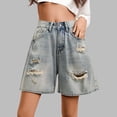 thumbnail image 1 of Wovix Women's Plus Size Capri Pants Ripped Raw Hem Denim Shorts Mid Rise Distressed Loose Jean Shorts Streetwear Blue L, 1 of 8