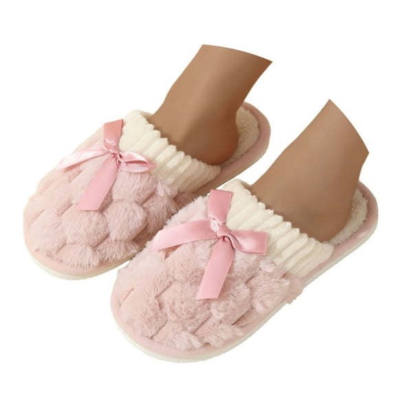 Wovix Women's Plush Cute Bow Slippers Fluffy Fuzzy Comfy Indoor Outdoor Shoes Non-Slip House Slippers Lightweight Comfy Basic Trendy Indoor Outdoor Shoes