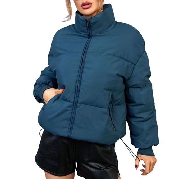 Wovix Women's Puffer Jacket Womens Oversized Cropped Puffy Quilted Winter Jackets Long Sleeve Basic Solid Color Coat Thermal 休闲 Short-length Winter