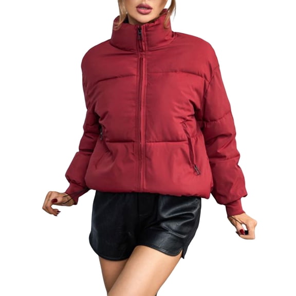 Wovix Women's Puffer Jacket Womens Oversized Cropped Puffy Quilted Winter Jackets Long Sleeve Basic Solid Color Coat Thermal 休闲 Short-length Winter