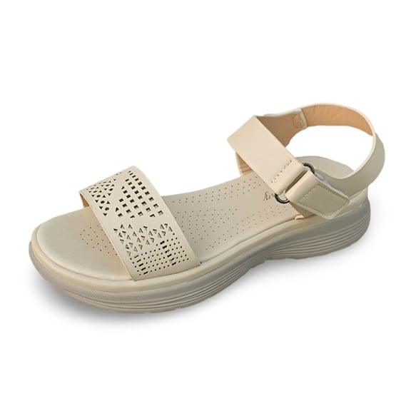 Wovix Women's Sandals Ankle Strap Leather Simple Flat Shoes Open Toes Dressy Shoes Casual Daily Wear Beige 37