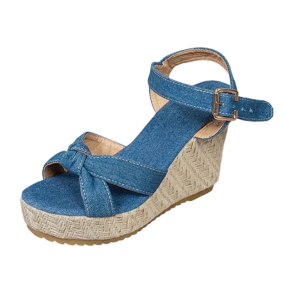 Wovix Women's Sandals Bow Design Simple Flat Shoes Open Toes Party Commuting Shoes Casual Daily Wear Light Blue 37