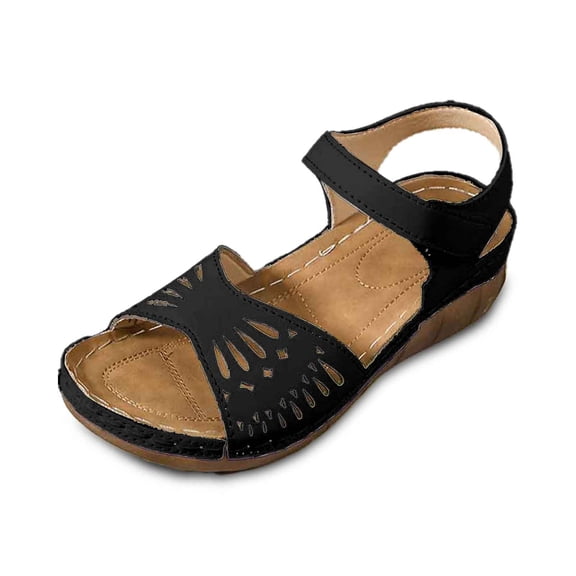 Wovix Women's Sandals Commuting Simple Faux Leather Simple Flat Shoes Open Toes Shoes Indoor Outdoor Shoes Black 37