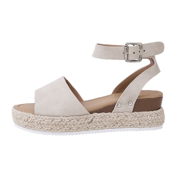Wovix Women's Sandals Dressy And Casual Shoes Simple Ankle Strap Open Toe Beach Shoes Casual Daily Wear Beige 37