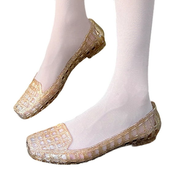 Wovix Women's Sandals Jelly Sandals Ballet Shoes Slip On Flats Hollow Out Trendy Loafers Daily Wear