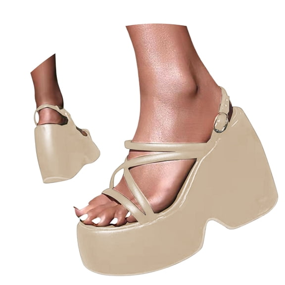 Wovix Women's Sandals Open Toe Flat Shoes Bohemian Platform Ankle Strap Simple Footwear Casual Daily Wear Beige 35