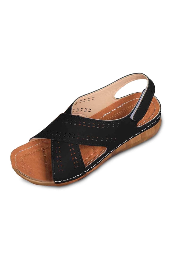 Women's Sandals Open Toes Simple Leather Flat Shoes Beach Work Commuting Shoes Indoor Outdoor Shoes Black 36