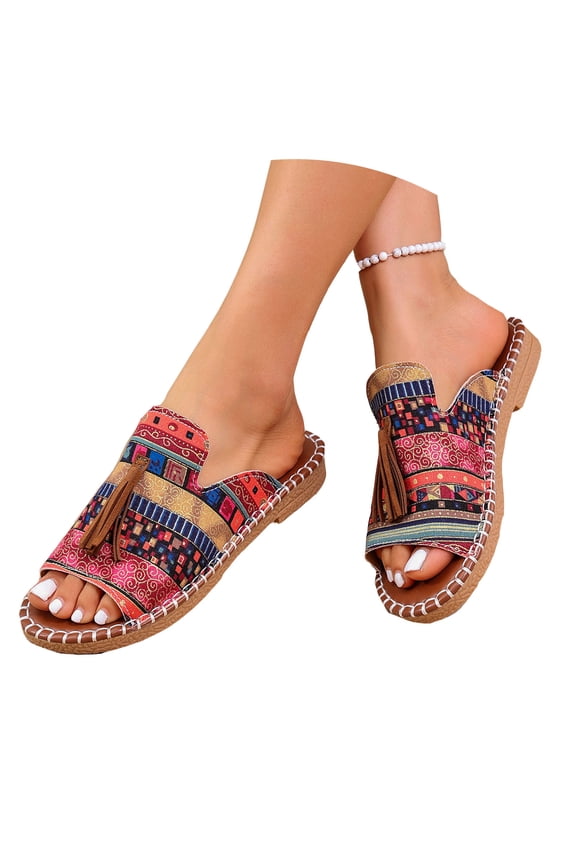 Women's Sandals Rainbow Colorful Flat Boho Mexican Vacation Slides Shoes Indoor Outdoor Shoes
