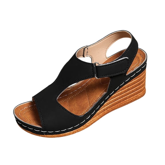 Wovix Women's Sandals T Strap Dressy And Casual Shoes Simple Open Toe Beach Shoes Casual Daily Wear Black 37