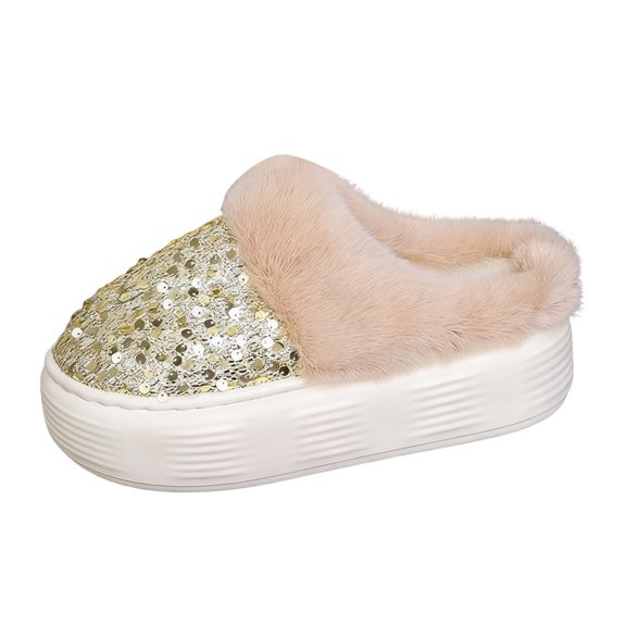 Wovix Women's Sequin Fashion Casual Lined Slippers Carnival Slippers Comfort Memory Foam House Slippers Gold 41