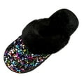 thumbnail image 1 of Wovix Women's Sequin Slippers Fuzzy Sparkly Non- Memory Foam Ladies House Shoes Indoor And Outdoor Comfy Thermal Fluffy Collar House Shoes, 1 of 9