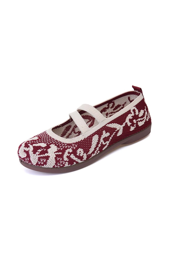 Women's Slip on Flats Retro Traditional Embroidered Round Toe Ballet Flats Shoe Comfy Daily Red 36