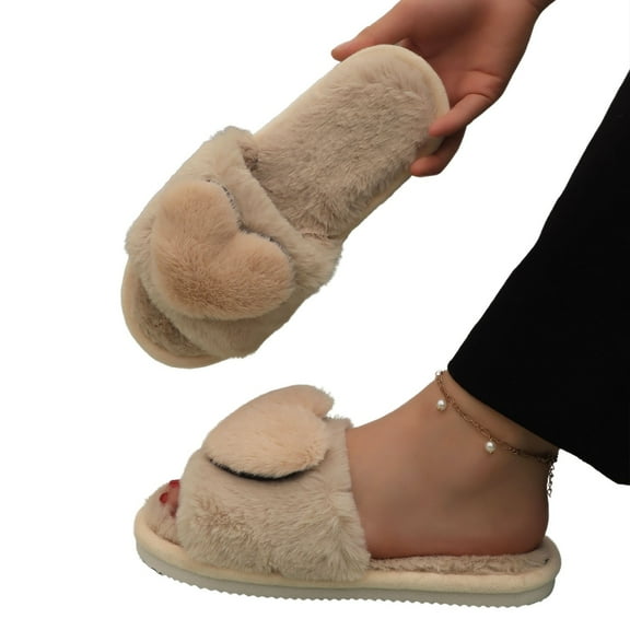 Wovix Women's Slippers Indoor Soft Fuzzy Shoes With Slip Sole Comfortable Home Footwear Open Toe Slippers Wool-Like Lined For Daily Relaxation