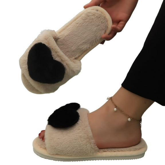 Wovix Women's Slippers Indoor Soft Fuzzy Shoes With Slip Sole Comfortable Home Footwear Open Toe Slippers Wool-Like Lined For Daily Relaxation