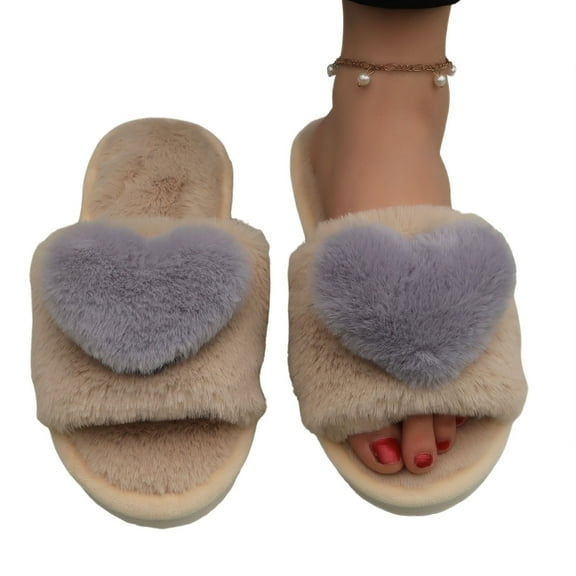 Wovix Women's Slippers Indoor Soft Fuzzy Shoes With Slip Sole Comfortable Home Footwear Open Toe Slippers Wool-Like Lined For Daily Relaxation