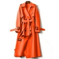 thumbnail image 1 of Wovix Women's Solid Color Double Long-Length Trench Coat Belted Notch Lapel Overcoat Classic Outerwear Casual Long Sleeve Tunic V Neck Slim Windbreaker, 1 of 3