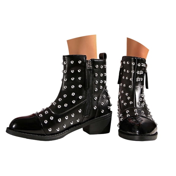 Wovix Women's Studded Ankle Boots Western Rhinestones Booties Cowgirl Boots Pointed Toe Boots Cowboy Boots Trendy Carnival Daily Black 40