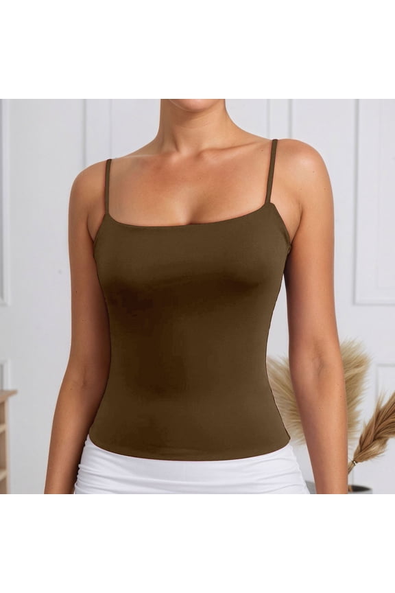 Women's Tank Top Double Lined Basic Camisole Spaghetti Straps Sleeveless Undershirt Solid Simple Work Daily Shirts Brown XXL