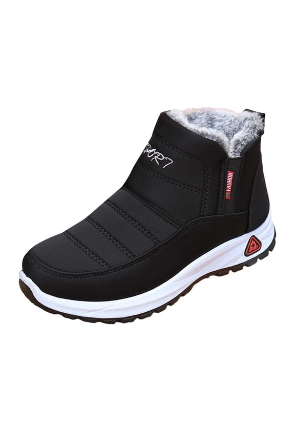 Women's Thermal Boots Winter Ankle on Short Comfortable Waterproof Snow Walking Fuzzy Booties Wide Arch Support Shoes Black 40