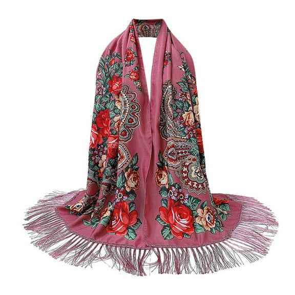 Wovix Women's Traditional Scarf Wrap Tassel Fringes Neck Head Trendy Blanket Shawl Retro Scarf Floral Poncho Printing Square Cape Winter Gifts All Winter Warm