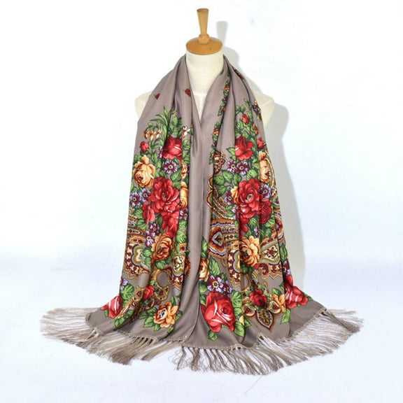 Wovix Women's Traditional Scarf Wrap Tassel Fringes Neck Head Trendy Blanket Shawl Retro Scarf Floral Poncho Printing Square Cape Winter Gifts All Winter Warm
