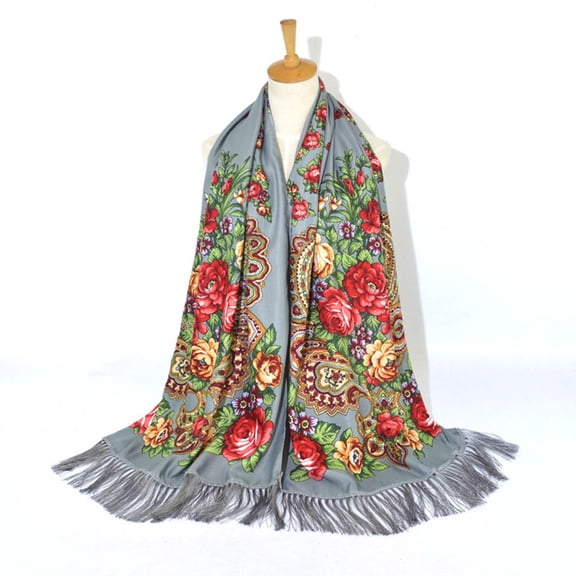 Wovix Women's Traditional Scarf Wrap Tassel Fringes Neck Head Trendy Blanket Shawl Retro Scarf Floral Poncho Printing Square Cape Winter Gifts All Winter Warm