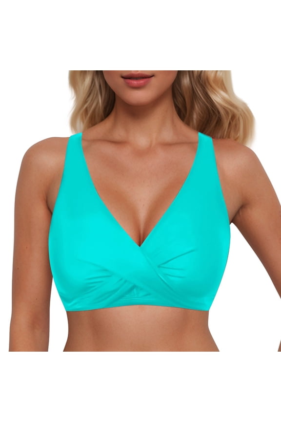 Women's Twist Front Bikini Top V Neck Push Up Padded Swimsuit Top Bathing Suits Only Swimwear