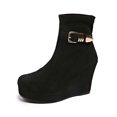 thumbnail image 1 of Wovix Women's Wedge Booties Fashion Faux Suede Side Zipper Boots Chelsea Dress Ankle Booties Thick Heel Round Toe Ankle Shoes Trendy Daily Black 41, 1 of 7