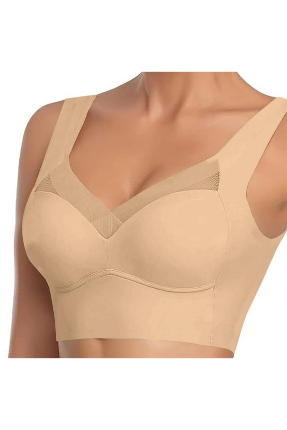 Womens Bras Seamless Wireless Posture Correcting Push Up No Underwire Anti Sagging Full Coverage Ice Silk Comfy Bra Beige XXXXXXXL