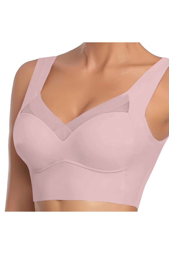 Womens Bras Seamless Wireless Posture Correcting Push Up No Underwire Anti Sagging Full Coverage Ice Silk Comfy Bra Pink XXXXXXXL