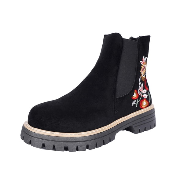 Wovix Womens Chunky Platform Boot With Elastic Low Wedge Heel Slip On For Spring Fall Work Faux Suede Classic Style Ankle Boots Daily Red 37